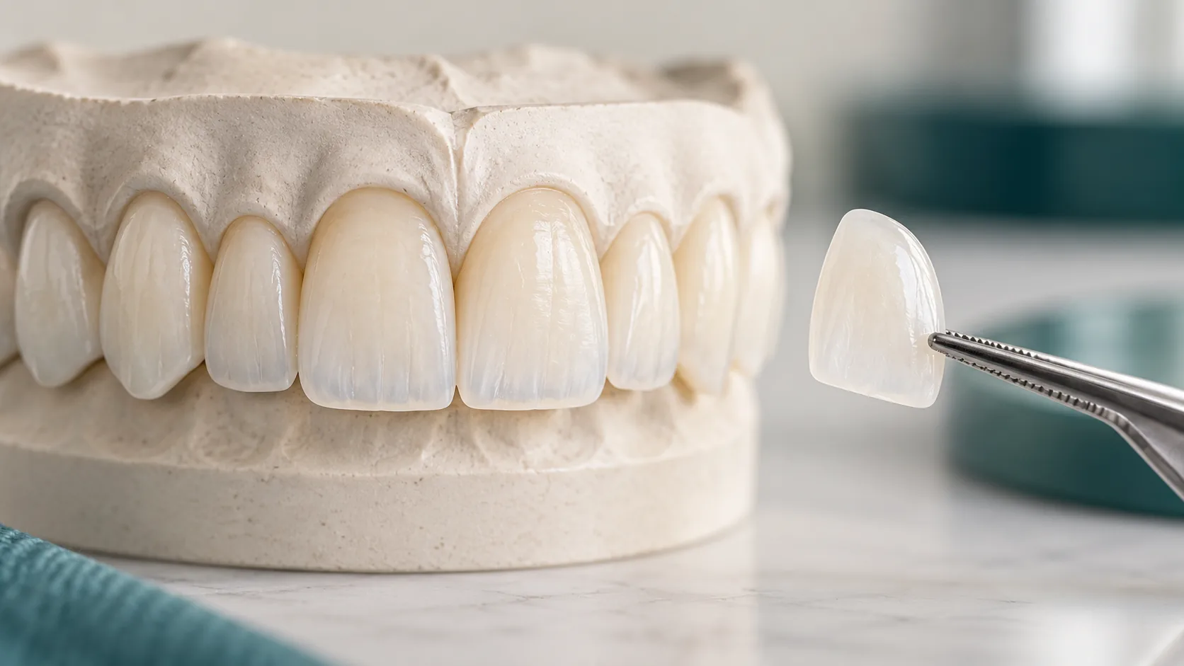 Ön diş modeli ve veneer örneği, temsili görsel
